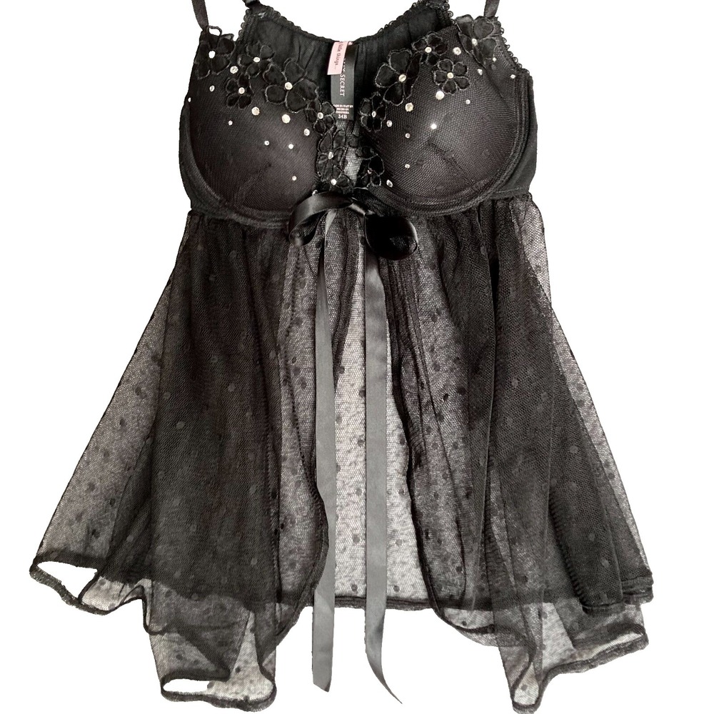 Victoria Secret Cami Lingerie Extreme Push Up Add 2 Cup Size Baby Doll Sheer 34B